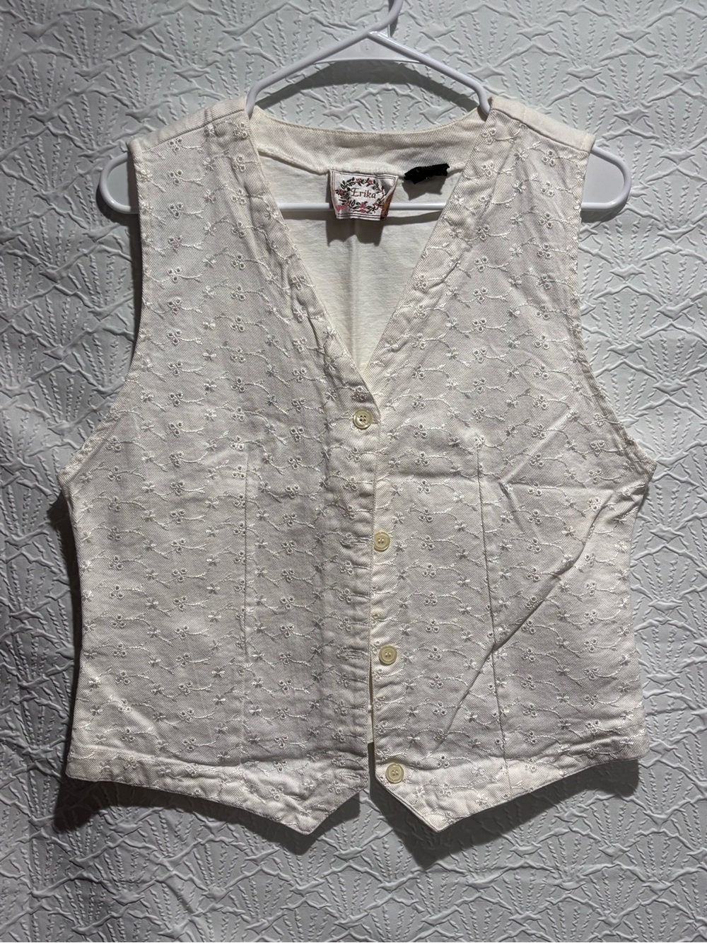 Erika Vintage Floral Embroidered Vest Medium Cottagecore Boho Button Front